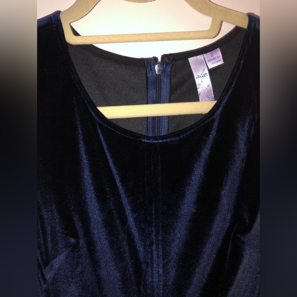 Alya Navy Velvet Fit and Flare Dress